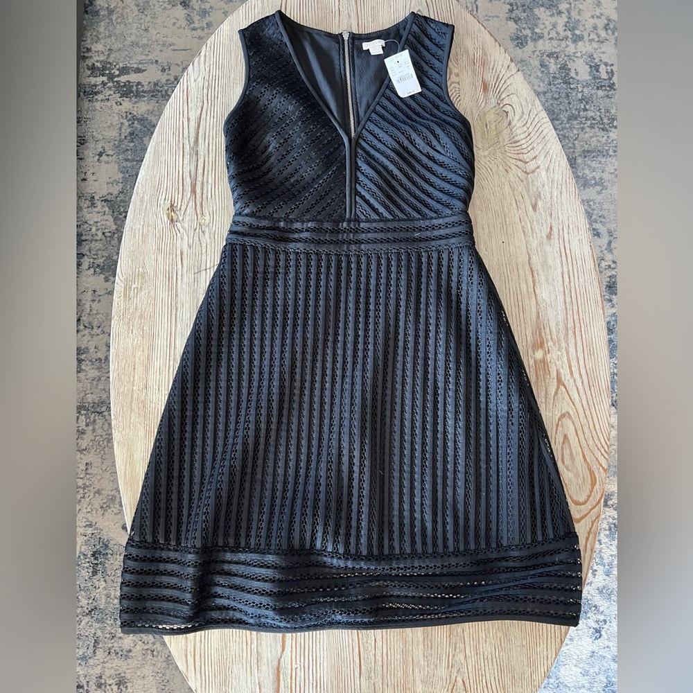 NWT J Crew Factory black striped eyelet v-neck dress size 4